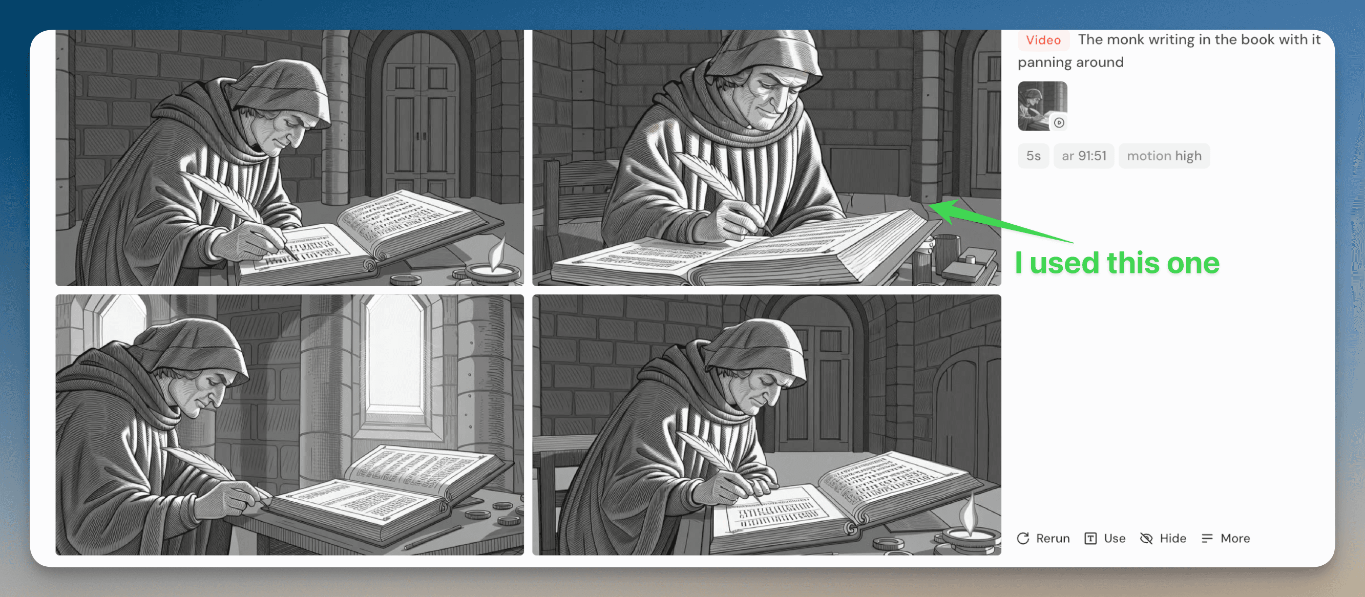 Midjourney interface showing medieval monk generation attempts