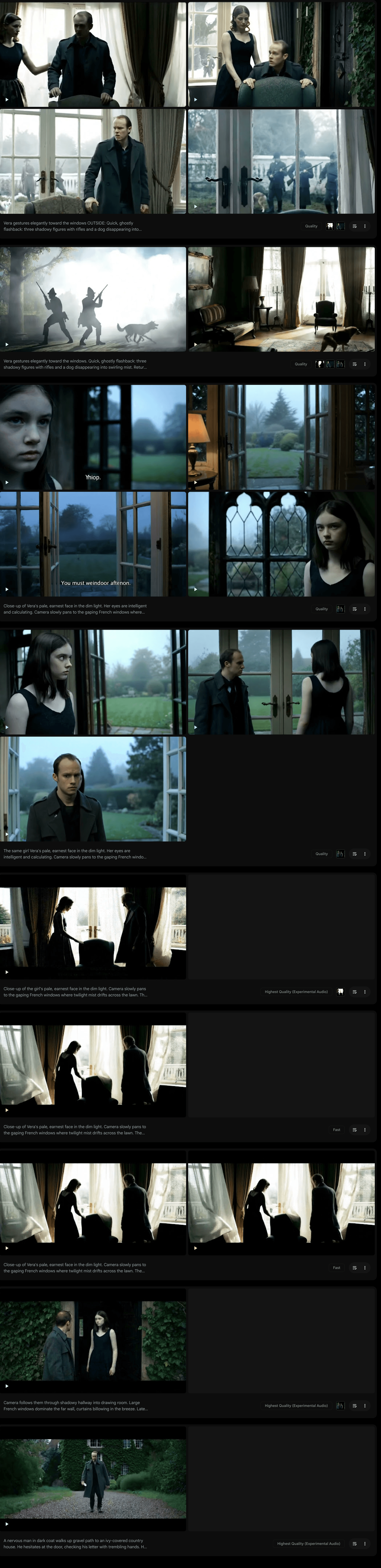 Video generation process showing trial and error iterations