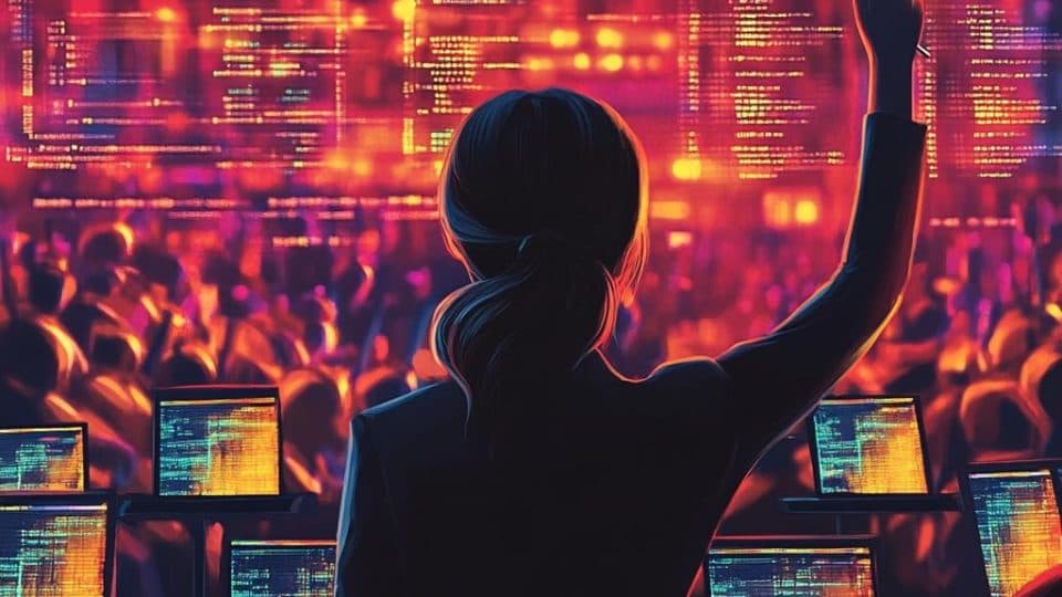 Software Composer - A person conducting code in a digital symphony